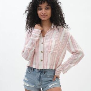 New with Tags Aeropostale Pink Striped Button Up Long Sleeve Size XL Western